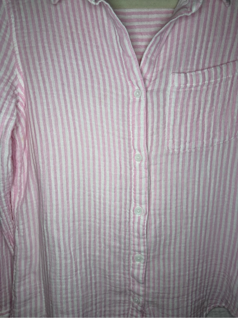 beachlunchlounge Pink Striped gauzy Button-Down Shirt - Picture 5 of 8